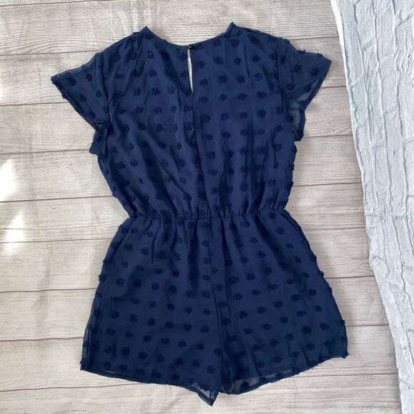 BTFBM fully lined v-cut short sleeve romper w/fabric appliqués navy blue sz L - Picture 12 of 12